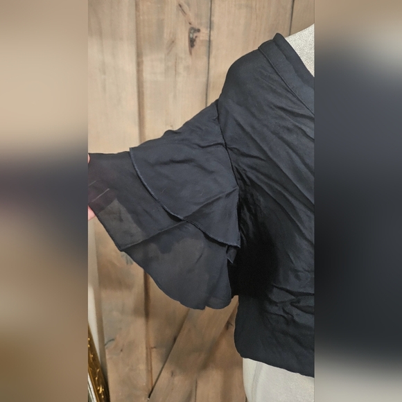 FREE PEOPLE Call Me Later Ruffle Tie Front Boho Rayon Blouse Top.Black. Size SM - Picture 16 of 16